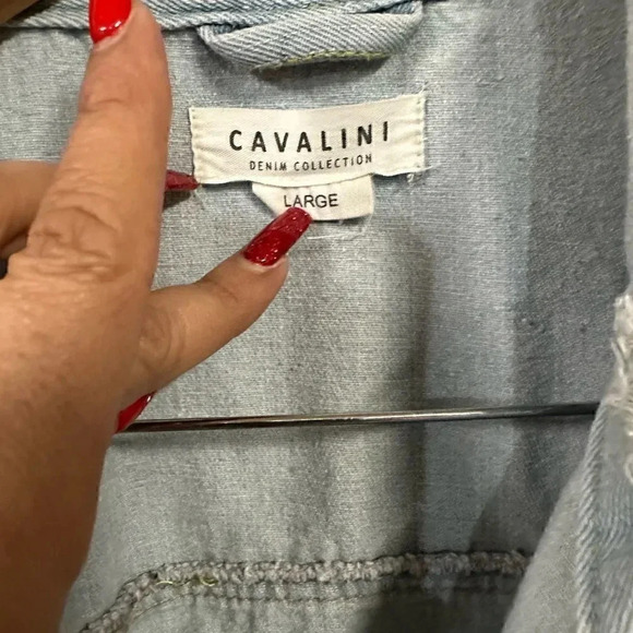 Cavalini Distressed Light Denim Oversized Fit Jacket Size L - Picture 4 of 7